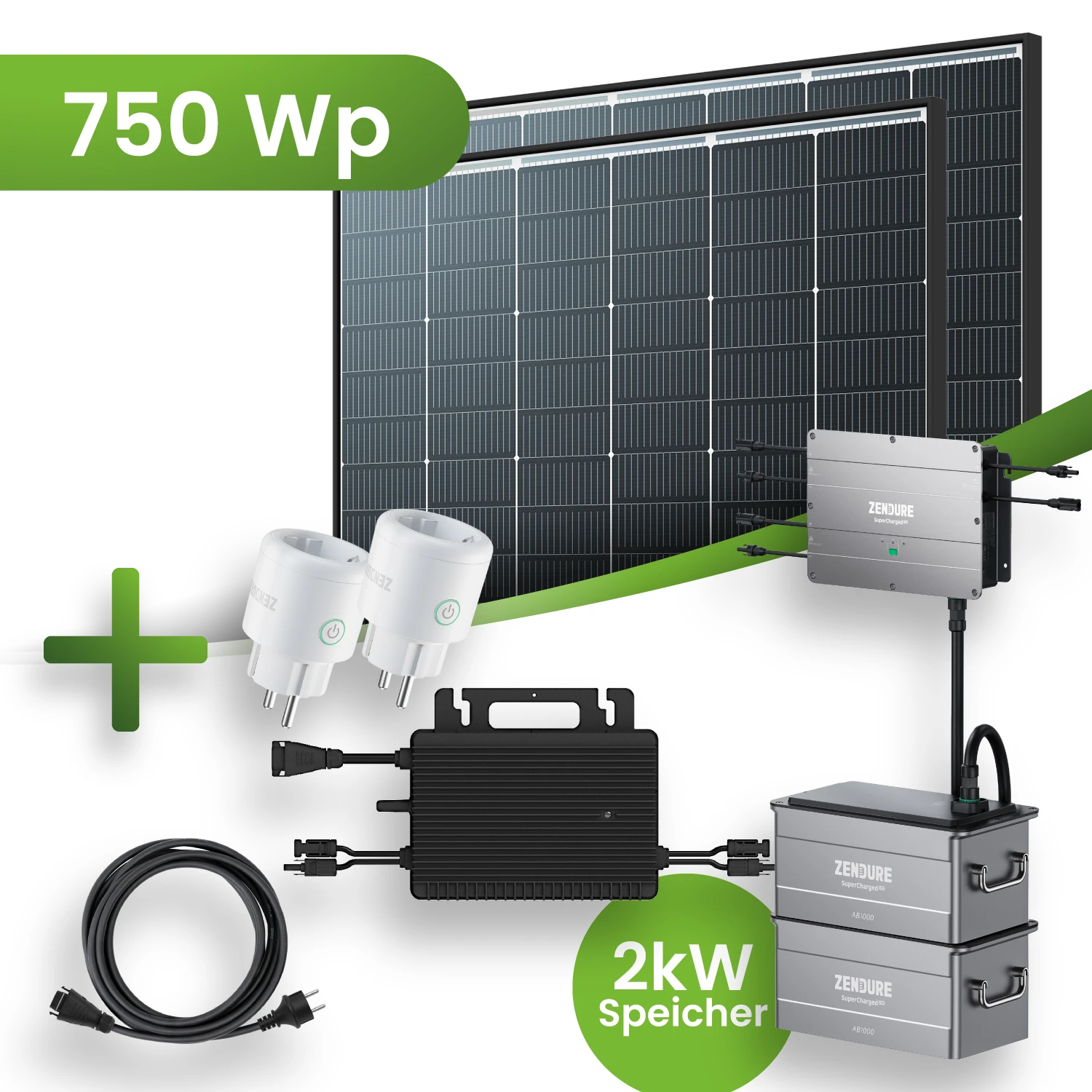 Balkonkraftwerk 750 Wp 2xTrina Solar Modul mit 2 kWh Speicher HMS-800w Wechselrichter Black Frame Komplettset
