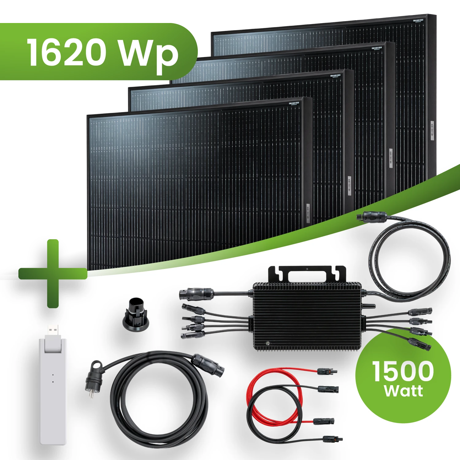 Balkonkraftwerk Set 1620 Wp +DTU Datenlogger HM-1500 Wechselrichter Full Black JA Solar