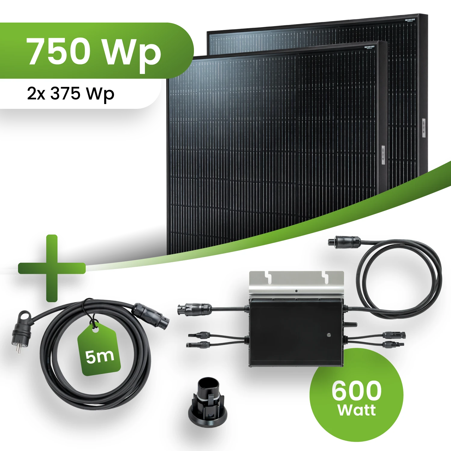 Balkonkraftwerk Set 750 Wp HM-600 Wechselrichter Full Black JA Solar