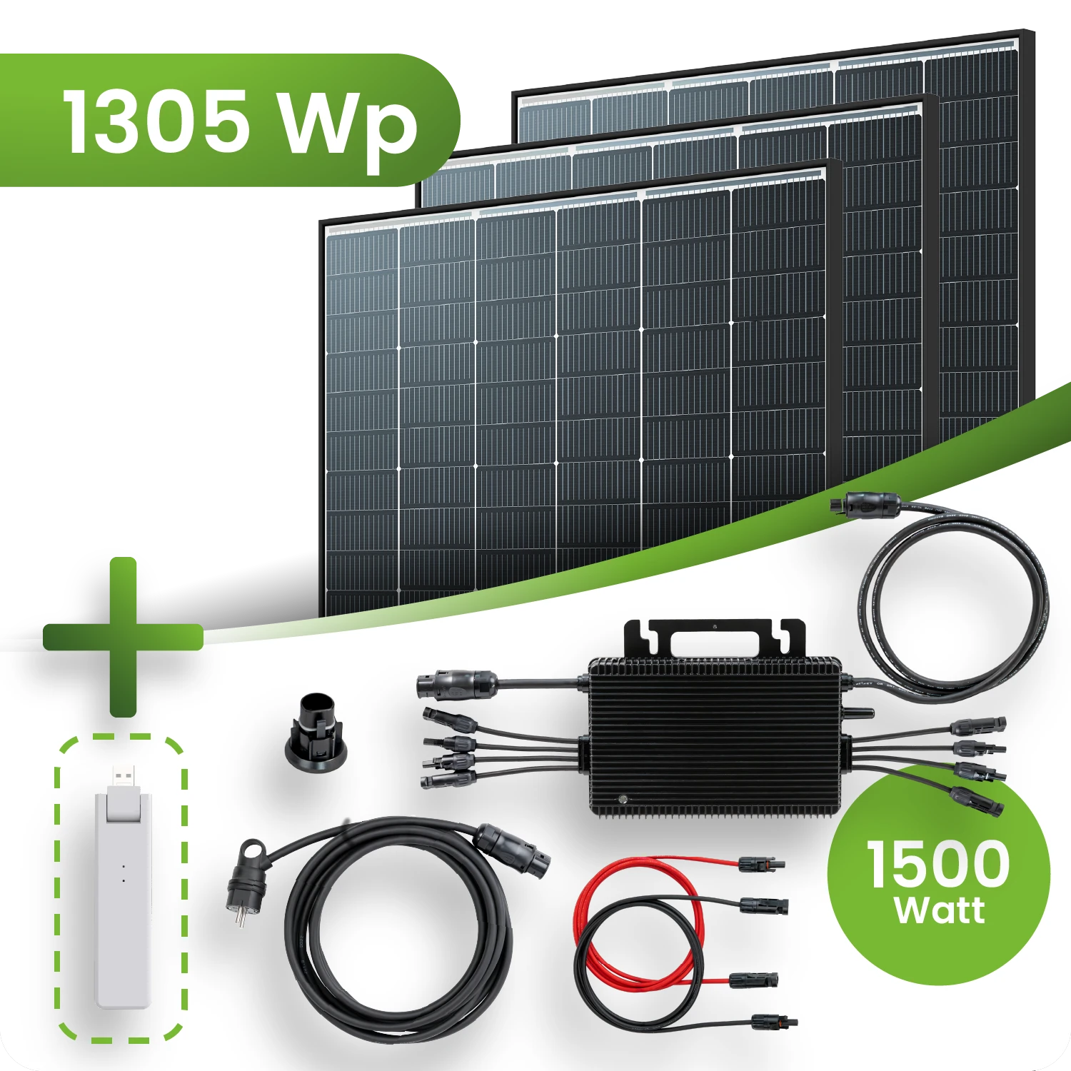 Balkonkraftwerk 1305Wp 3x Trina Solar Modul Hoymiles HM-1500W Wechselrichter Komplettset Black Frame