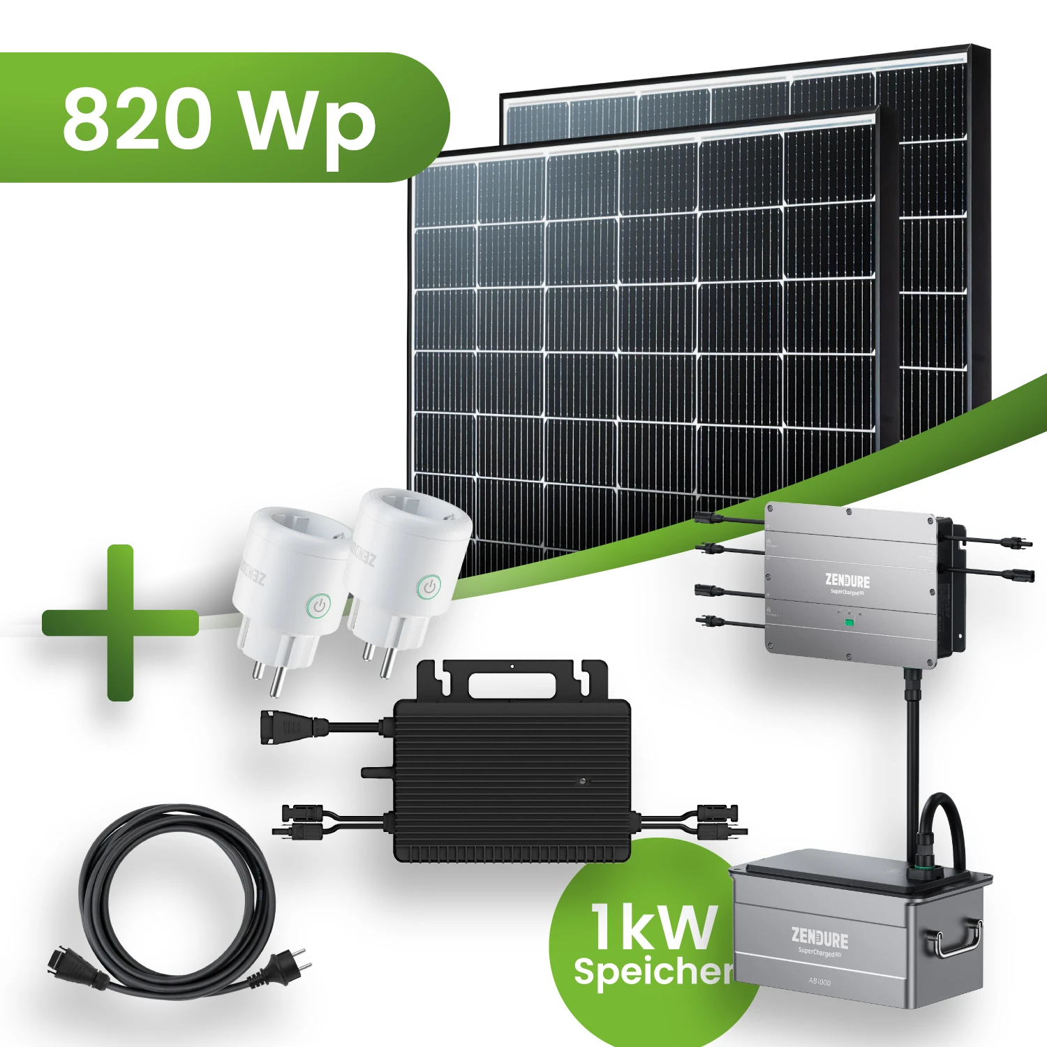 Balkonkraftwerk 820 Wp 2x Astronergy Modul mit 1 kWh Speicher HMS-800w Wechselrichter Black Frame Komplettset