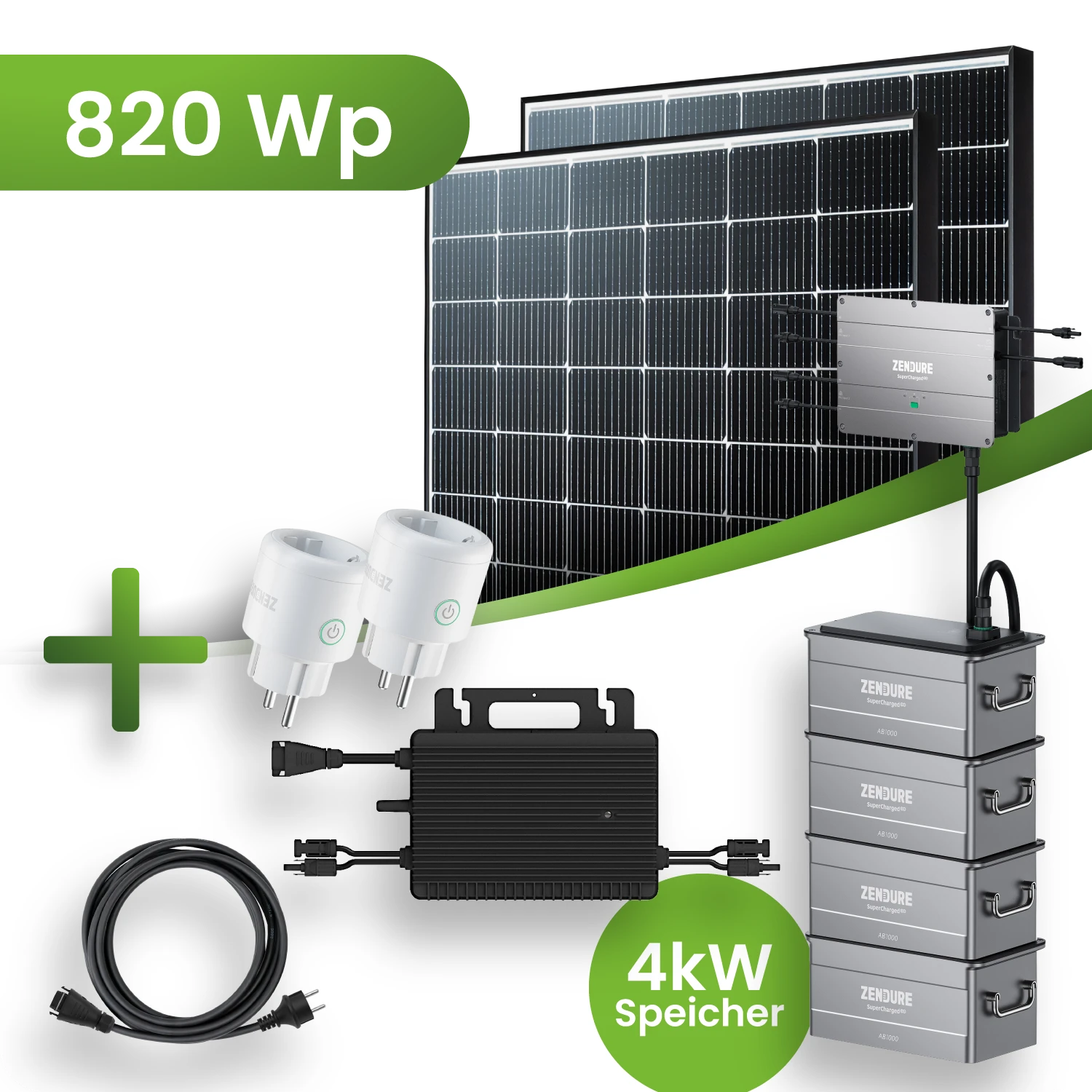 Balkonkraftwerk 820 Wp 2x Astronergy Modul mit 4 kWh Speicher HMS-800w Wechselrichter Black Frame Komplettset
