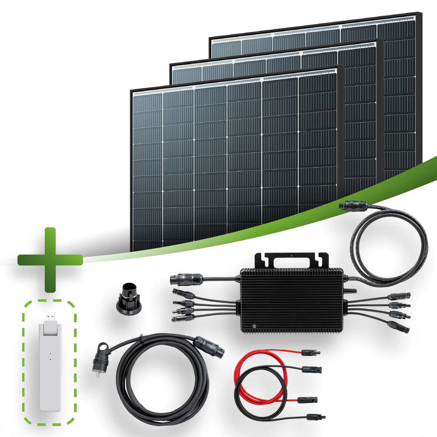 Balkonkraftwerk 1275Wp 3x Trina Solar Modul Hoymiles HM-1500W Wechselrichter Komplettset Black Frame