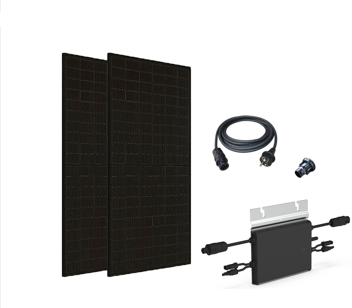 Balkonkraftwerk Set 750 Wp Full Black Solarmodule Photovoltaik HM-600 Wechselrichter+DTU-WLite Datenlogger