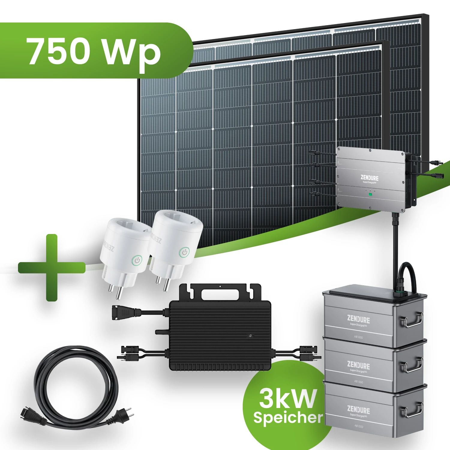 Balkonkraftwerk 750 Wp 2x Trina Solar Modul mit 3 kWh Speicher HMS-800w Wechselrichter Black Frame Komplettset
