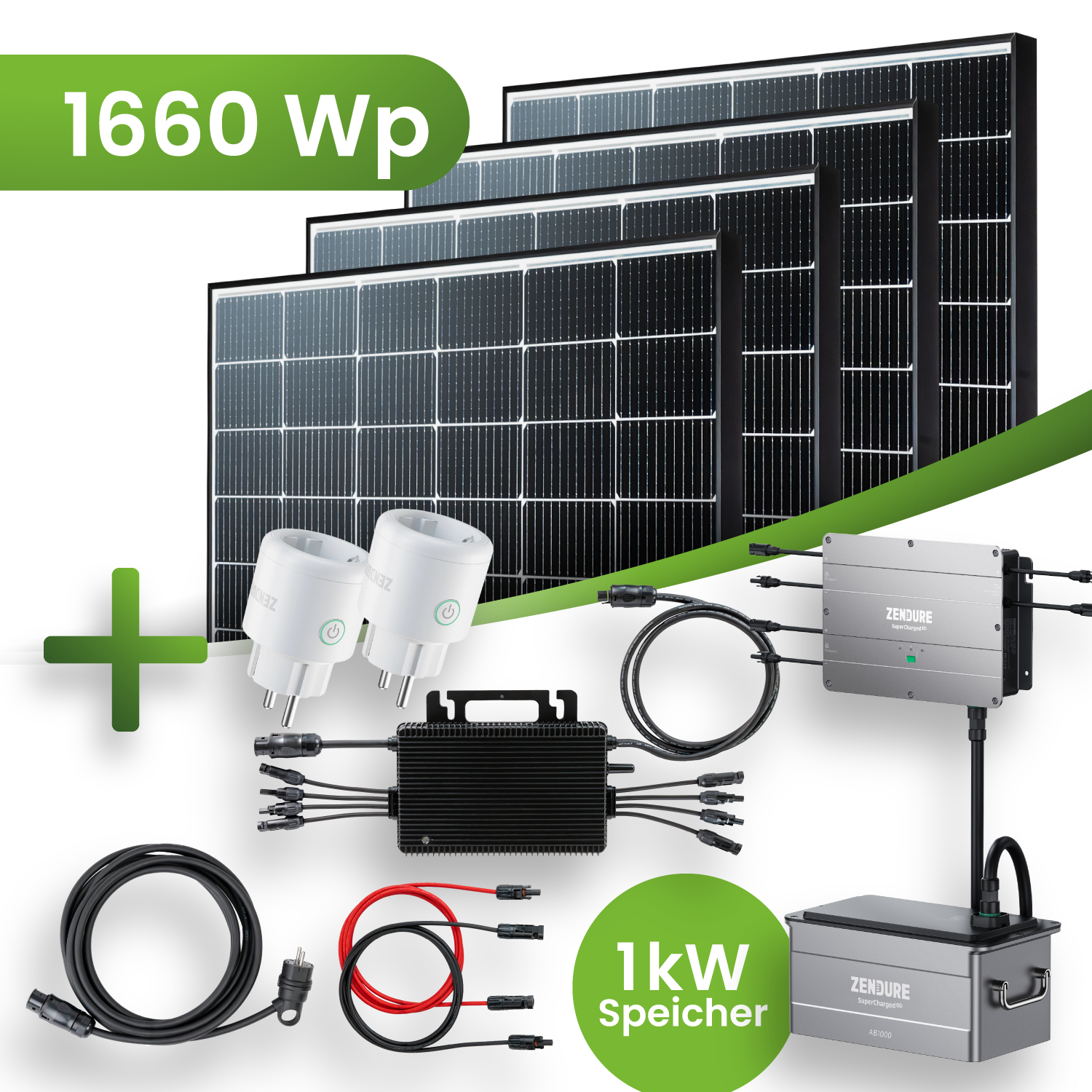 Balkonkraftwerk Set 1660 Wp MR mit 1 kWh Speicher HM-1500 Wechselrichter Black Frame JA Solar
