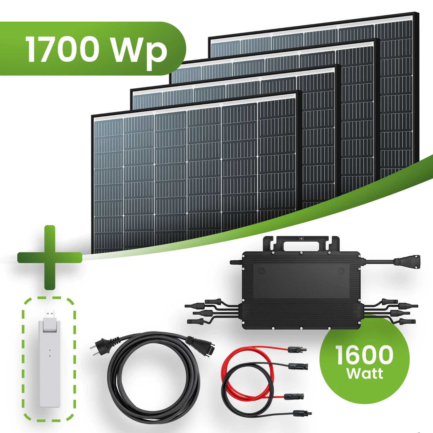 Balkonkraftwerk 1700Wp 4xTrina Solar Modul Hoymiles HMS-1600W Mikrowechselrichter Komplettset Black Frame