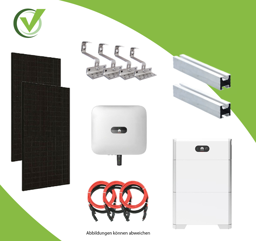 PV Komplettpaket 10KW mit 10 kWh Batterie Schrägdachmontage  Full Black Module 370