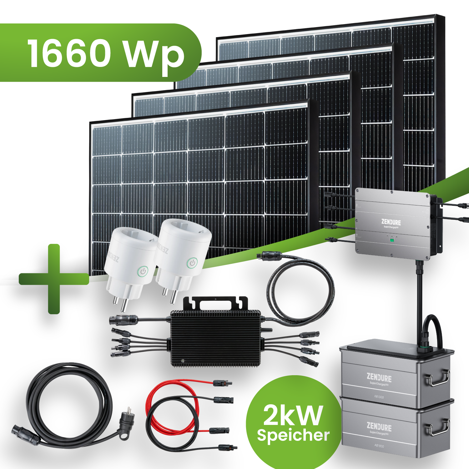 Balkonkraftwerk Set 1660 Wp MR mit 2 kWh Speicher HM-1500 Wechselrichter Black Frame JA Solar