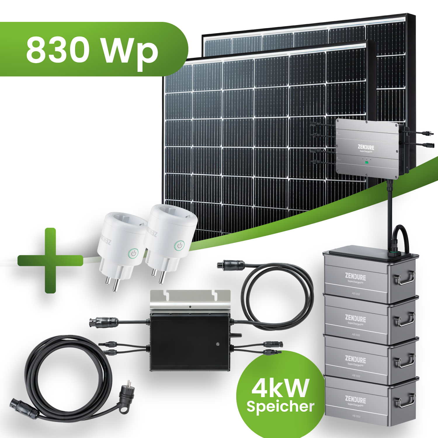 Balkonkraftwerk Set 830 Wp MR mit 4 kWh Speicher HM-800 Wechselrichter Black Frame JA Solar