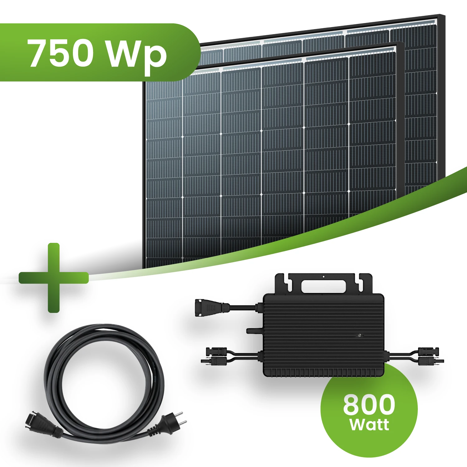 Balkonkraftwerk 750Wp 2x Trina Honey Solar Modul Hoymiles HMS-800w Wechselrichter Komplettset Black Frame