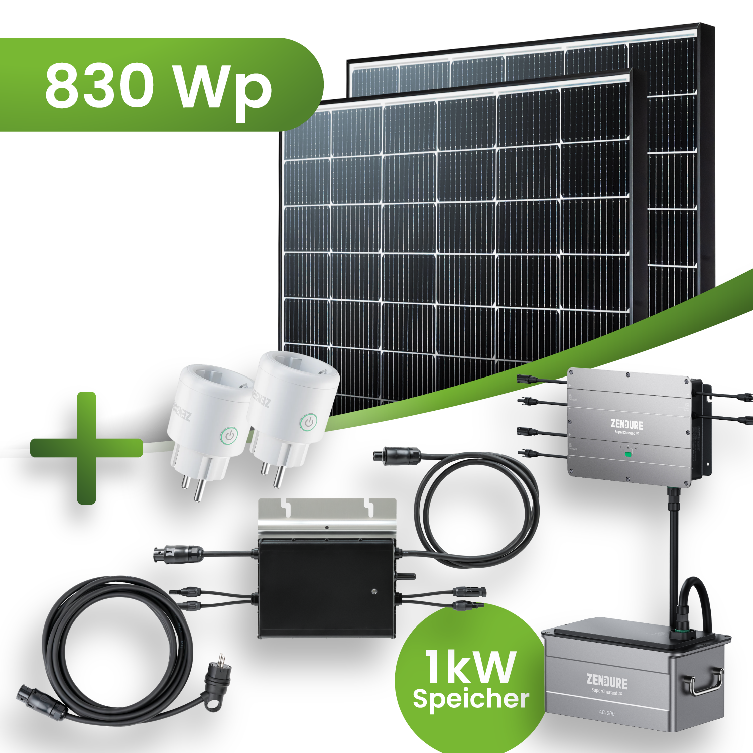 Balkonkraftwerk Set 830 Wp mit 1 kWh Speicher MR HM-800 Wechselrichter Black Frame JA Solar