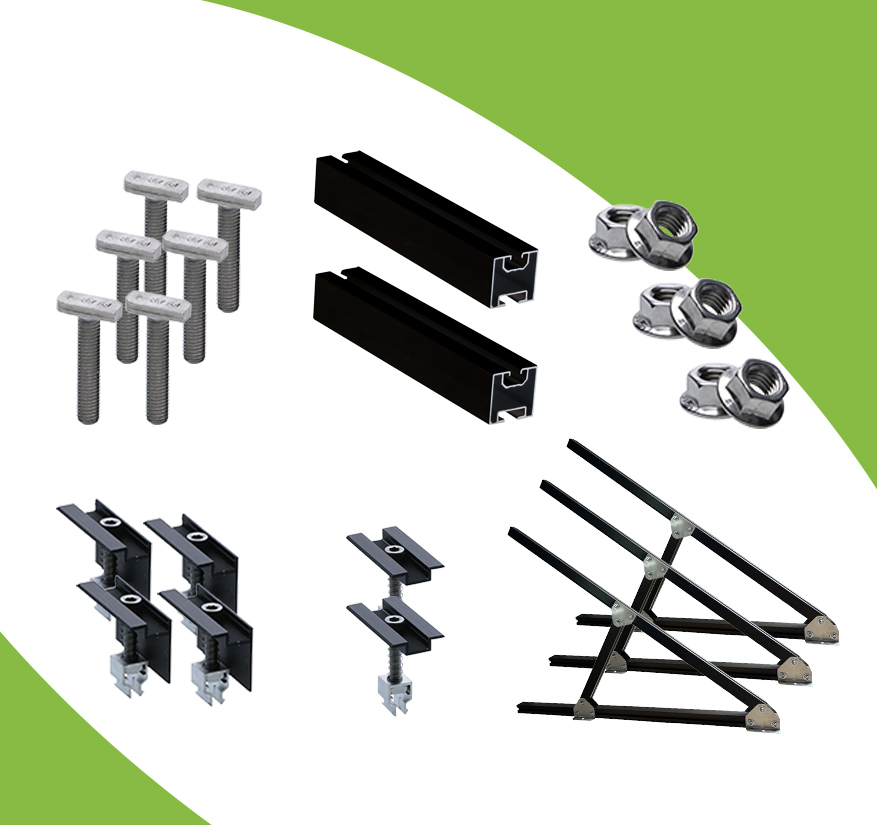 SCHWARZES Flachdach- und Wand Montageset für 2 Module Photovoltaik Balkonkraftwerk Aufständerungsdreiecke - 30mm