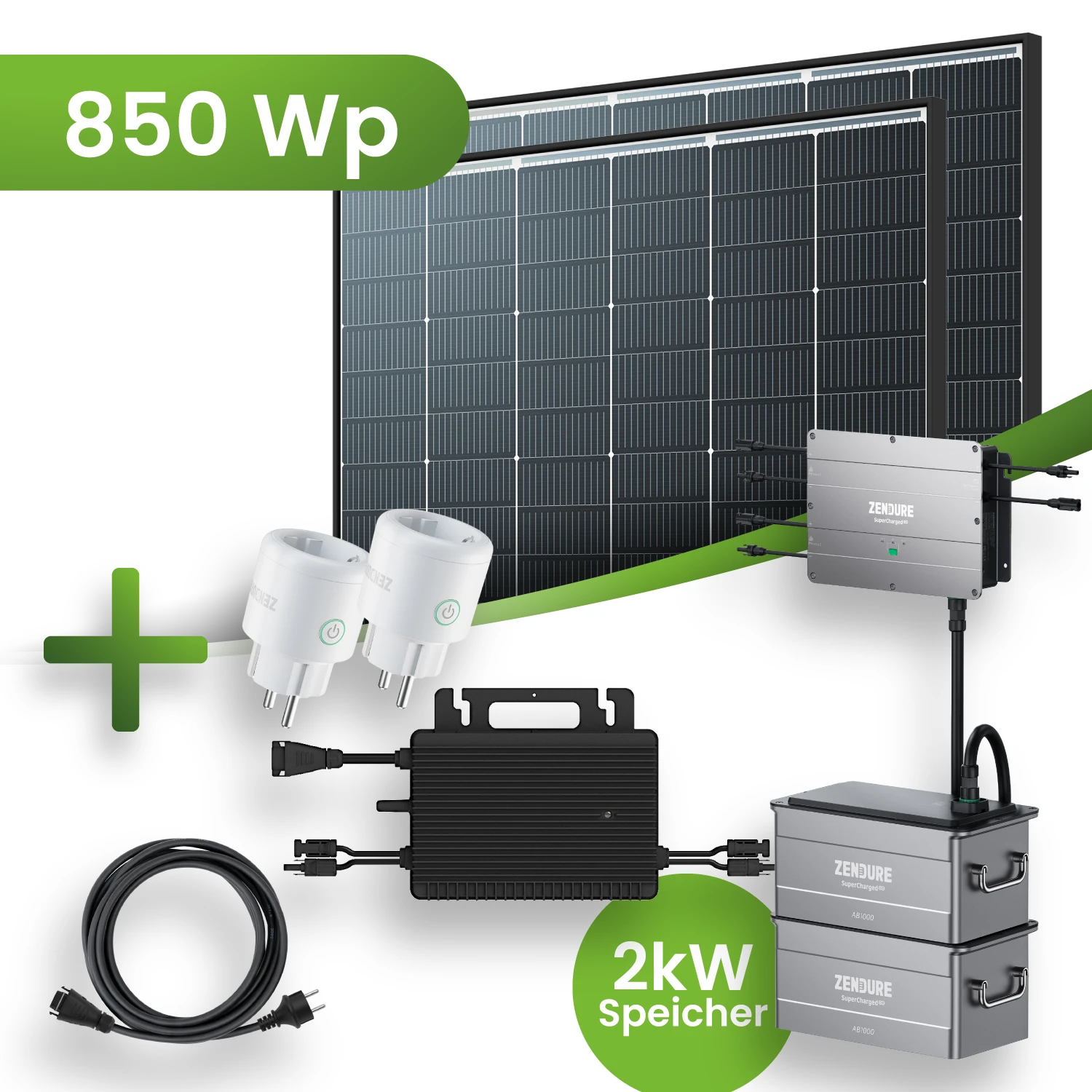 Balkonkraftwerk 850 Wp 2xTrina Solar Modul mit 2 kWh Speicher HMS-800w Wechselrichter Black Frame Komplettset