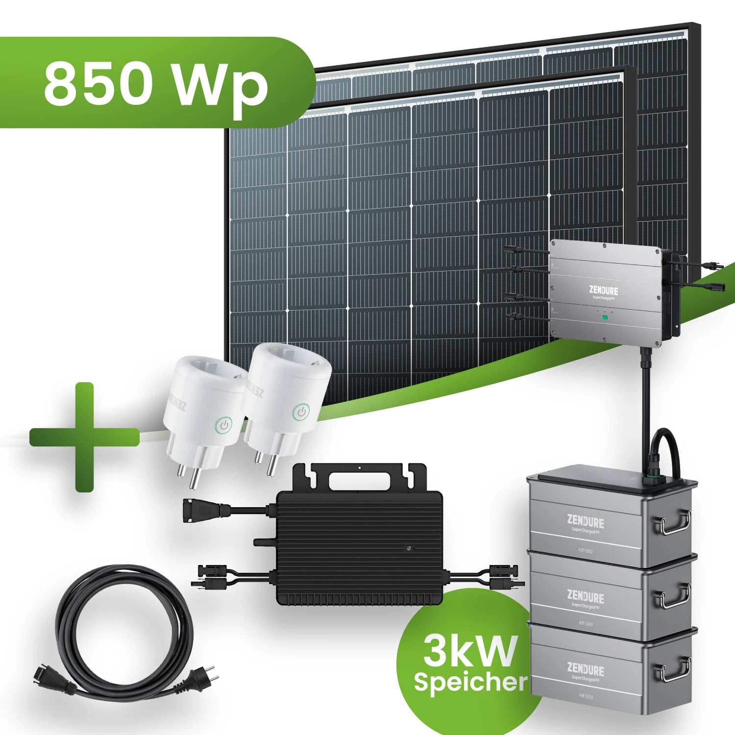 Balkonkraftwerk 850 Wp 2x Trina Solar Modul mit 3 kWh Speicher HMS-800w Wechselrichter Black Frame Komplettset
