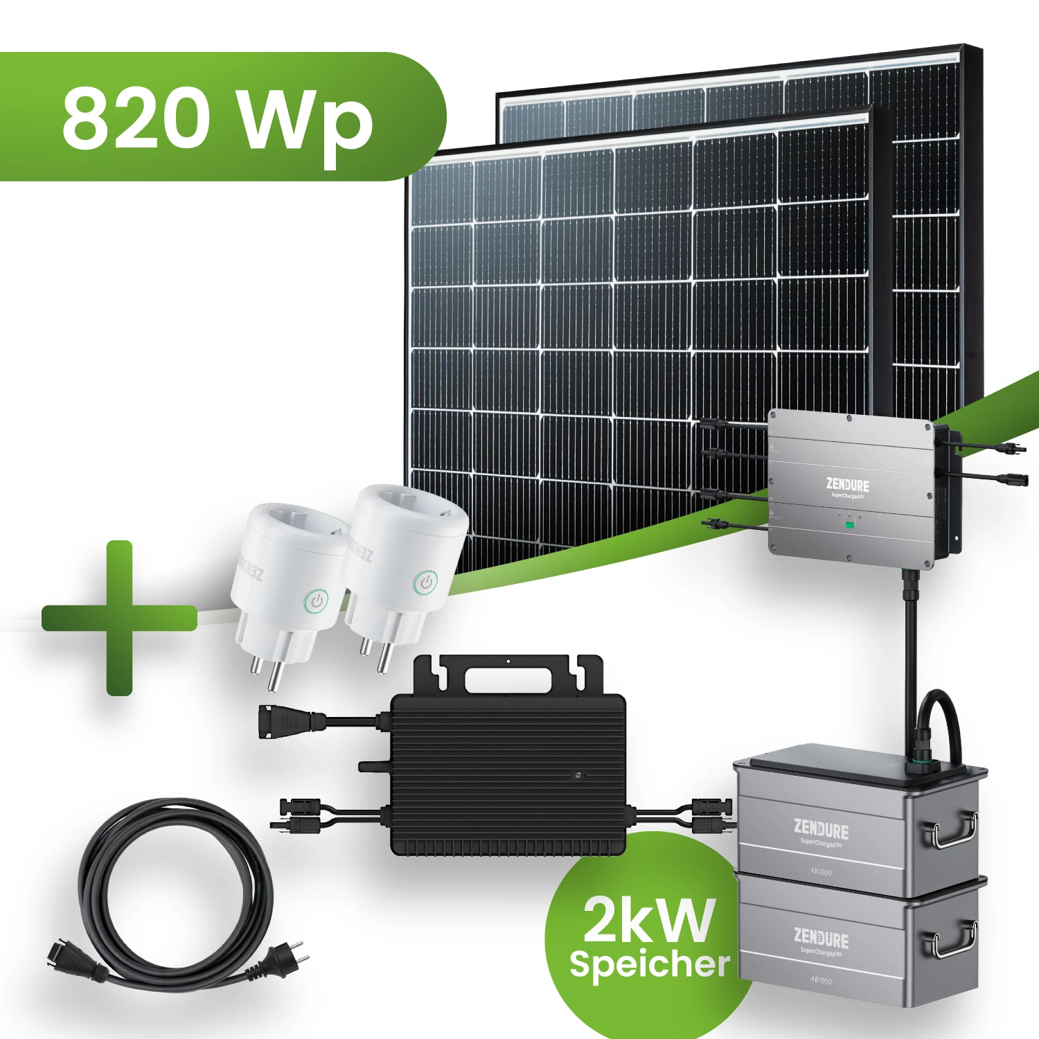 Balkonkraftwerk 820 Wp 2x Astronergy Modul mit 2 kWh Speicher HMS-800w Wechselrichter Black Frame Komplettset