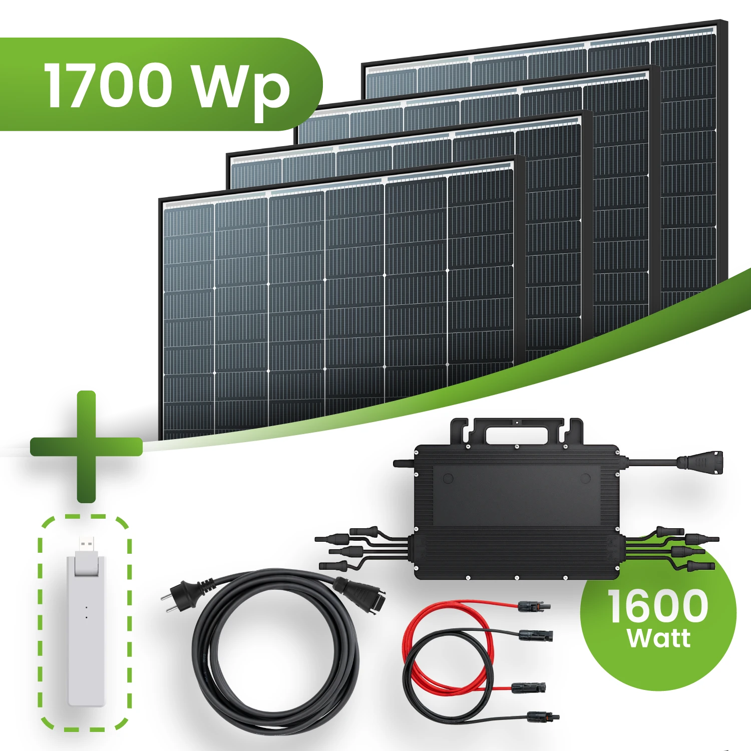 1600W Photovoltaik Balkonkraftwerk mit Sunpro 400W Solarmodule, Hoymiles  HMS-1600-4T Wechselrichter und 10m Wielandstecker - Stegpearl