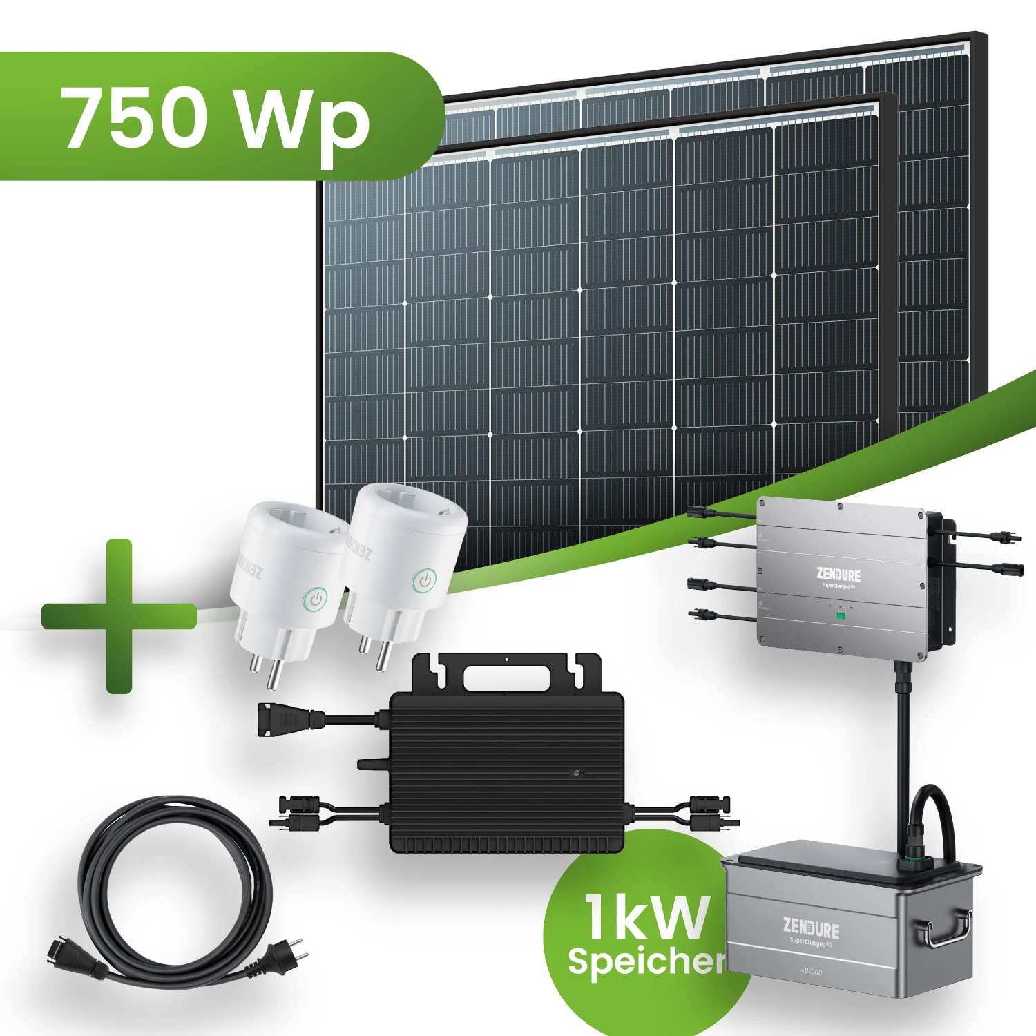 Balkonkraftwerk 750 Wp 2x Trina Solar Modul mit 1 kWh Speicher HMS-800w Wechselrichter Black Frame Komplettset