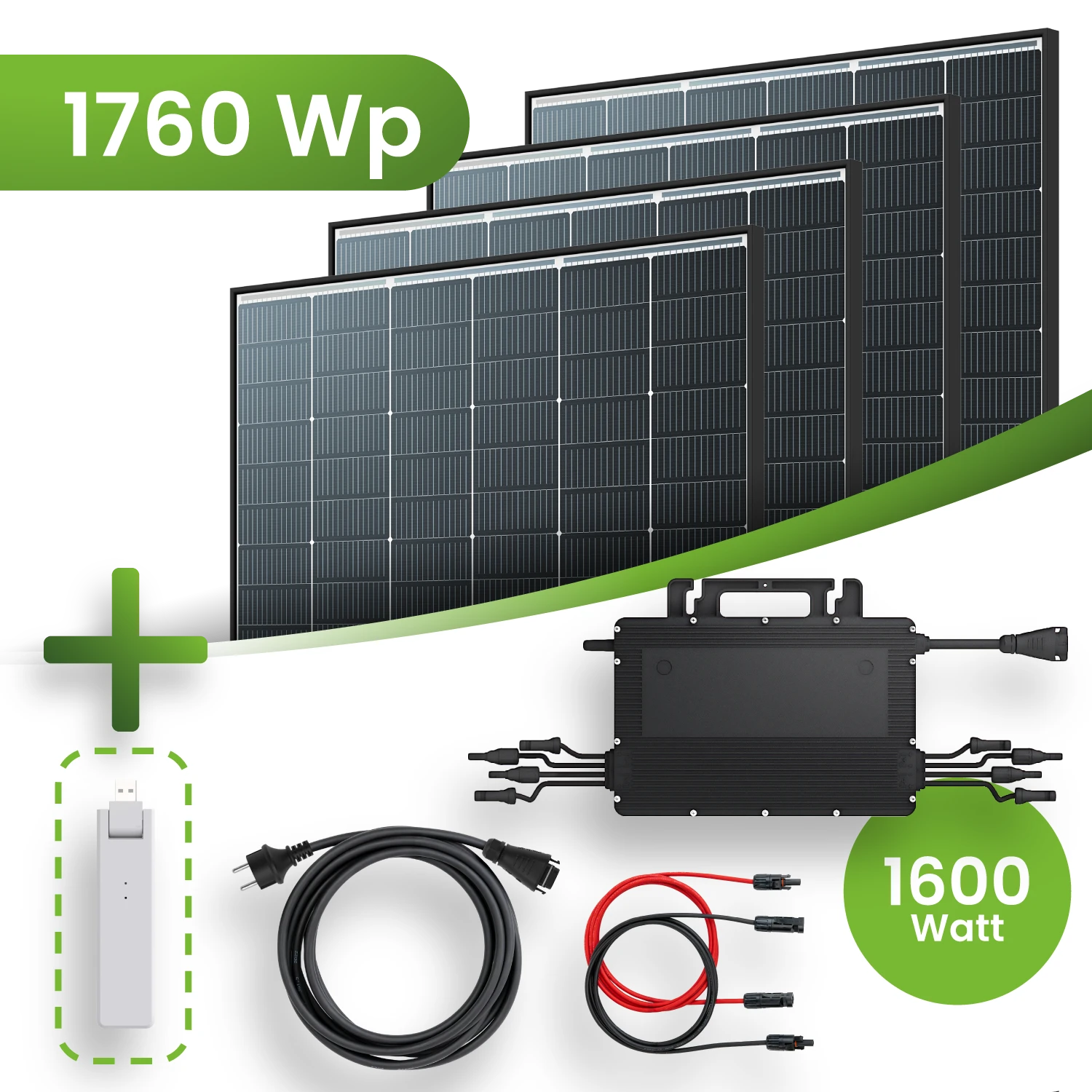 Balkonkraftwerk 1760W 4xTrina Solar Modul Hoymiles HMS-1600-4T Mikrowechselrichter Komplettset Black Frame