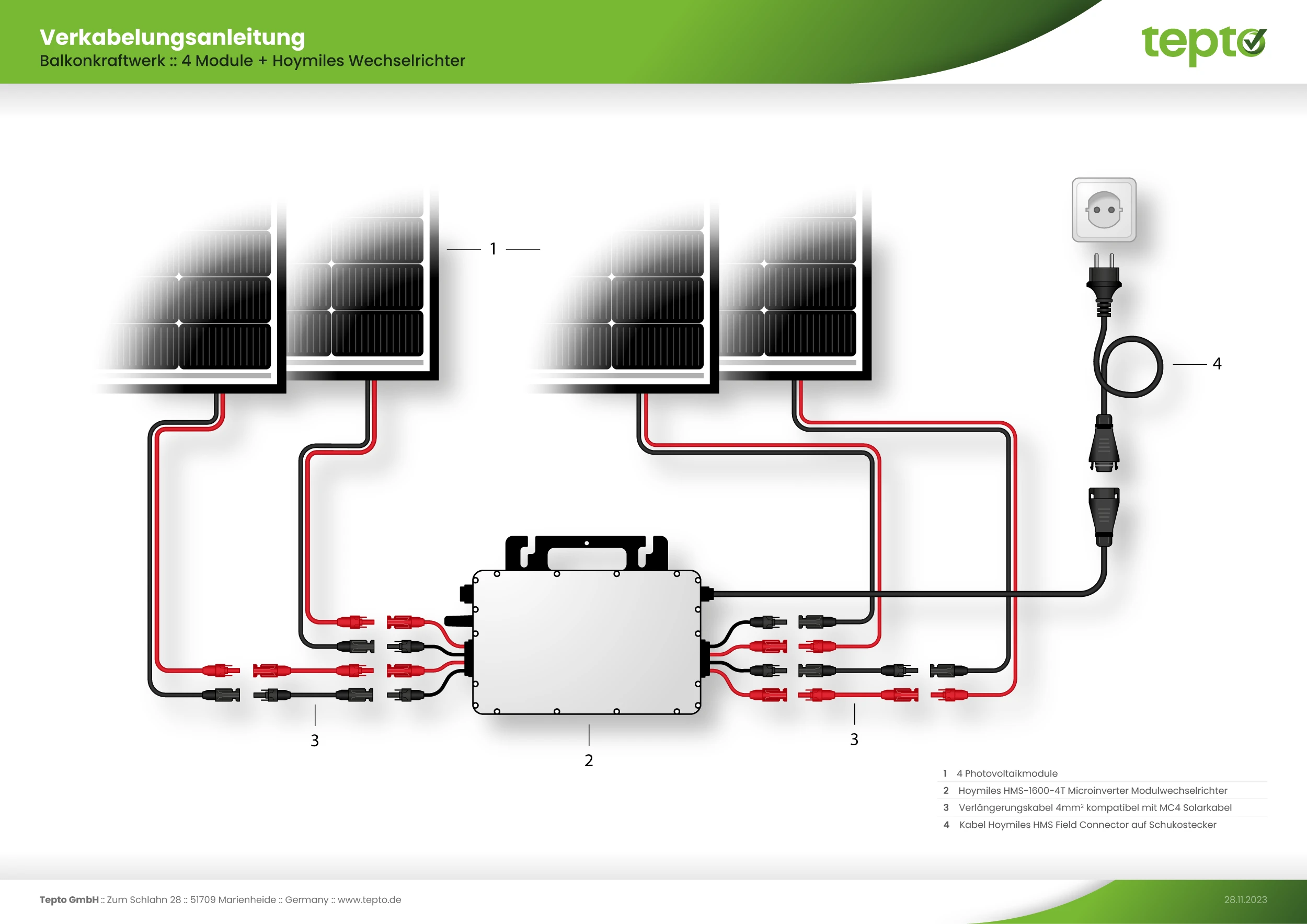 Balkonkraftwerk 1700Wp 4x Trina Solar Modul Hoymiles HMS-1600W  Wechselrichter Komplettset Black Frame