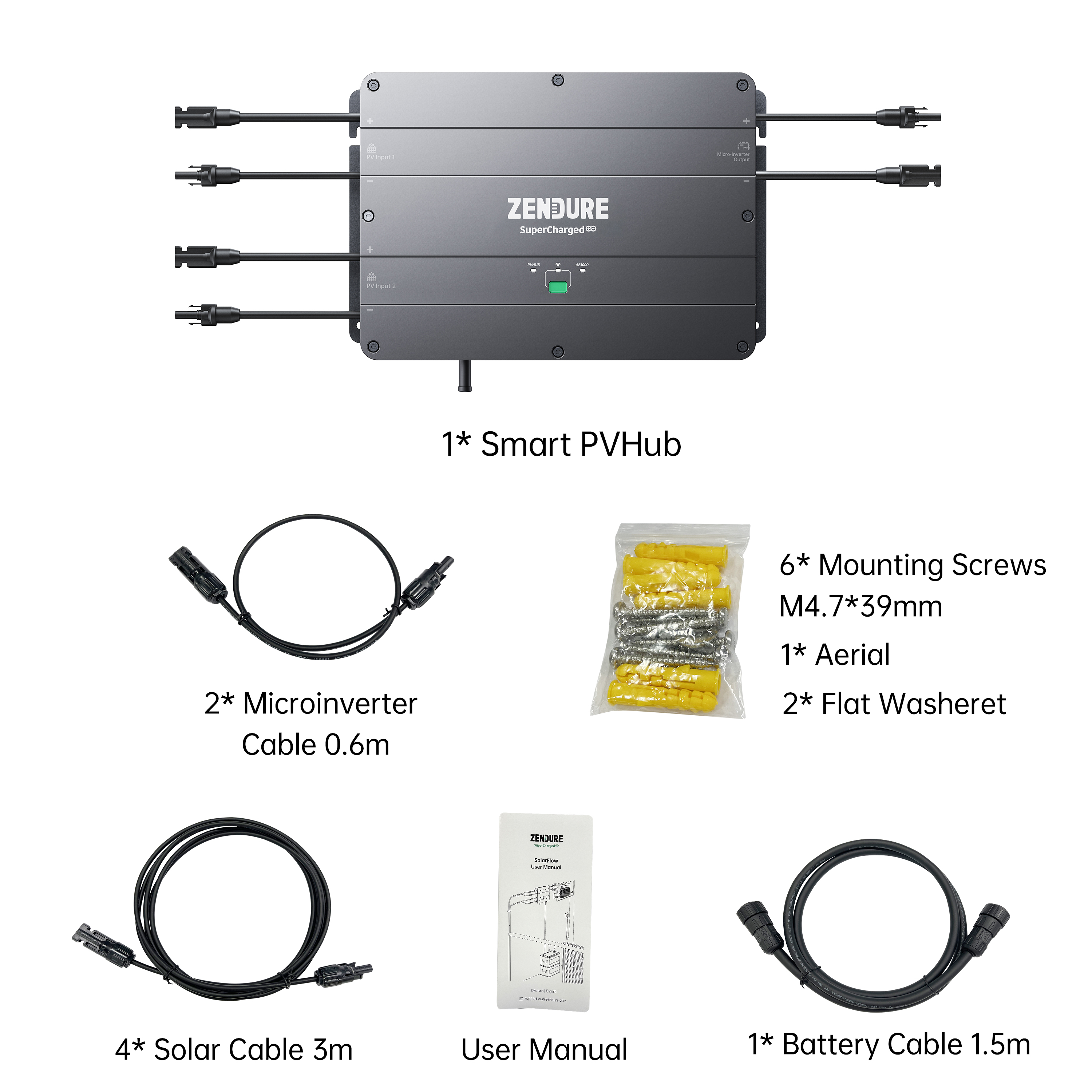 Zendure SolarFlow  PV Hub + 3x Zusatzbatterien 960Wh (AB1000)