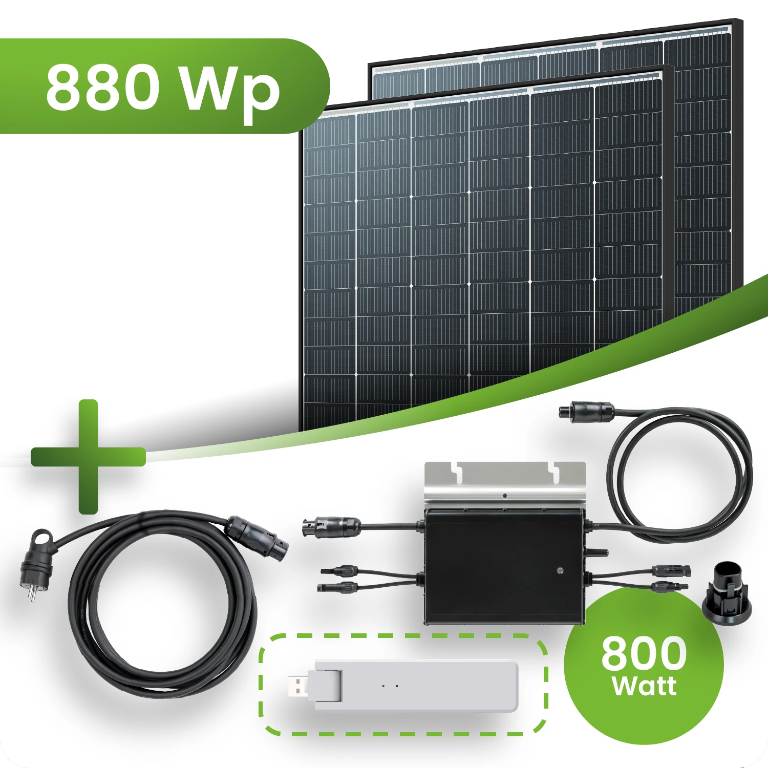 Balkonkraftwerk 880Wp 2x Trina Solar Modul Hoymiles HM-800 Wechselrichter Komplettset Black Frame