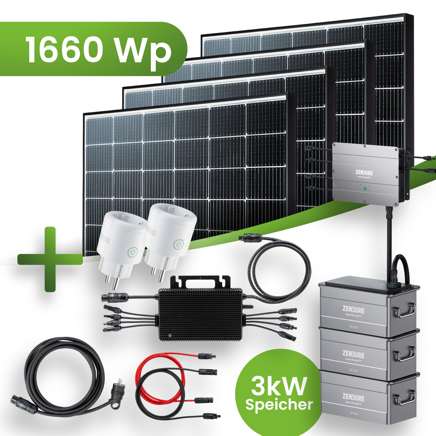 Balkonkraftwerk Set 1660 Wp MR mit 3 kWh Speicher HM-1500 Wechselrichter Black Frame JA Solar