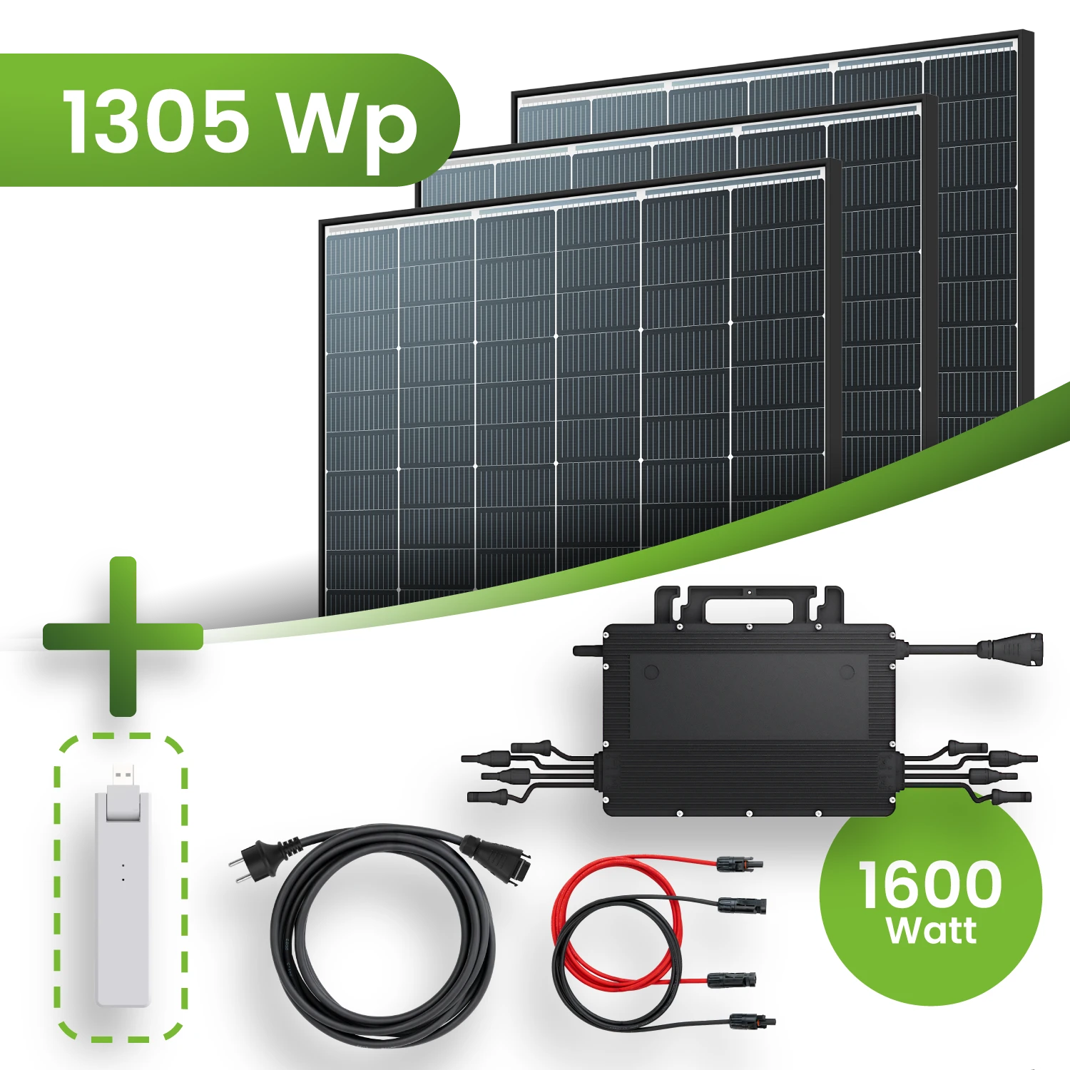 Balkonkraftwerk 1305Wp 3x Trina Solar Modul Hoymiles HMS-1600W Mikrowechselrichter Komplettset Black Frame