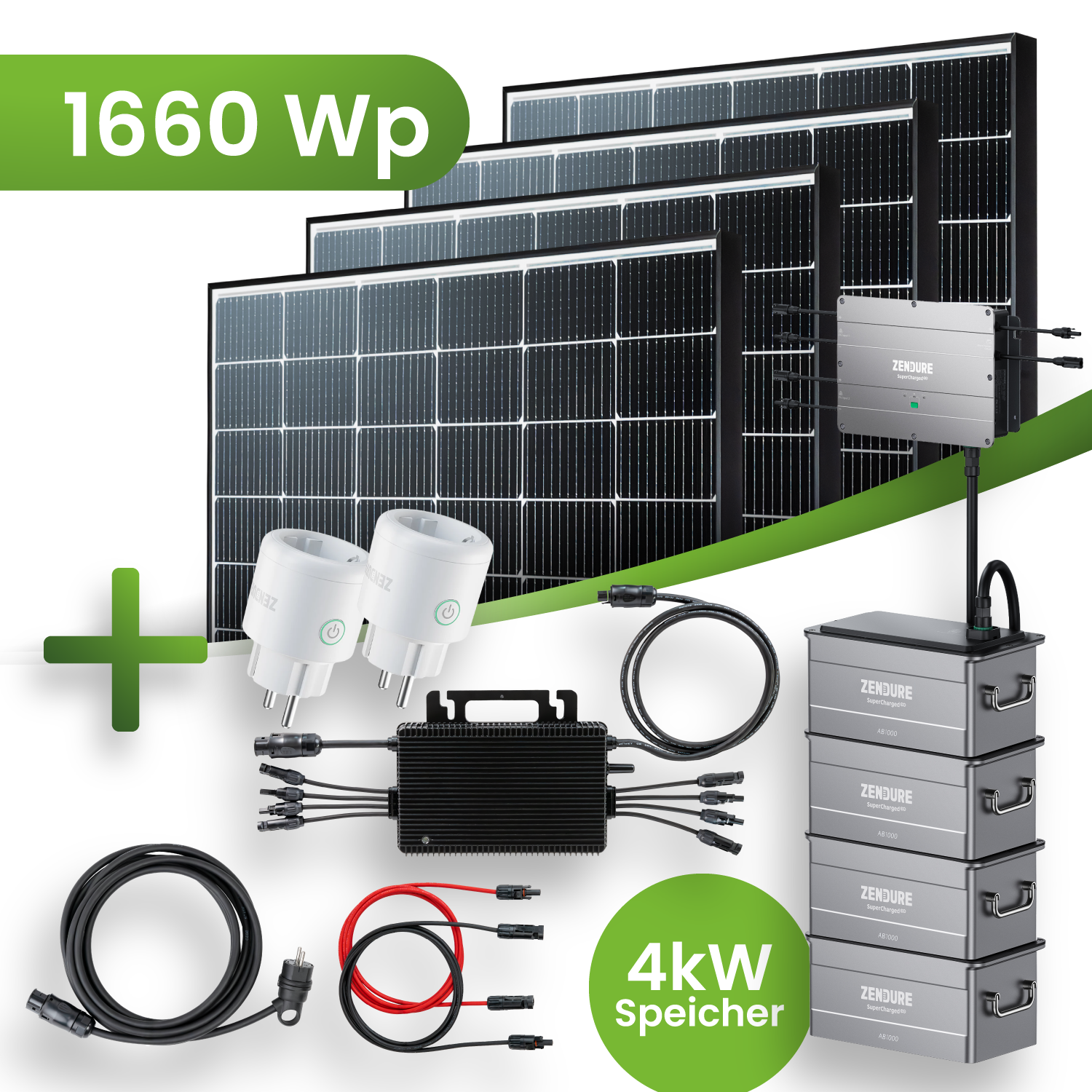 Balkonkraftwerk Set 1660 Wp MR mit 4 kWh Speicher HM-1500 Wechselrichter Black Frame JA Solar