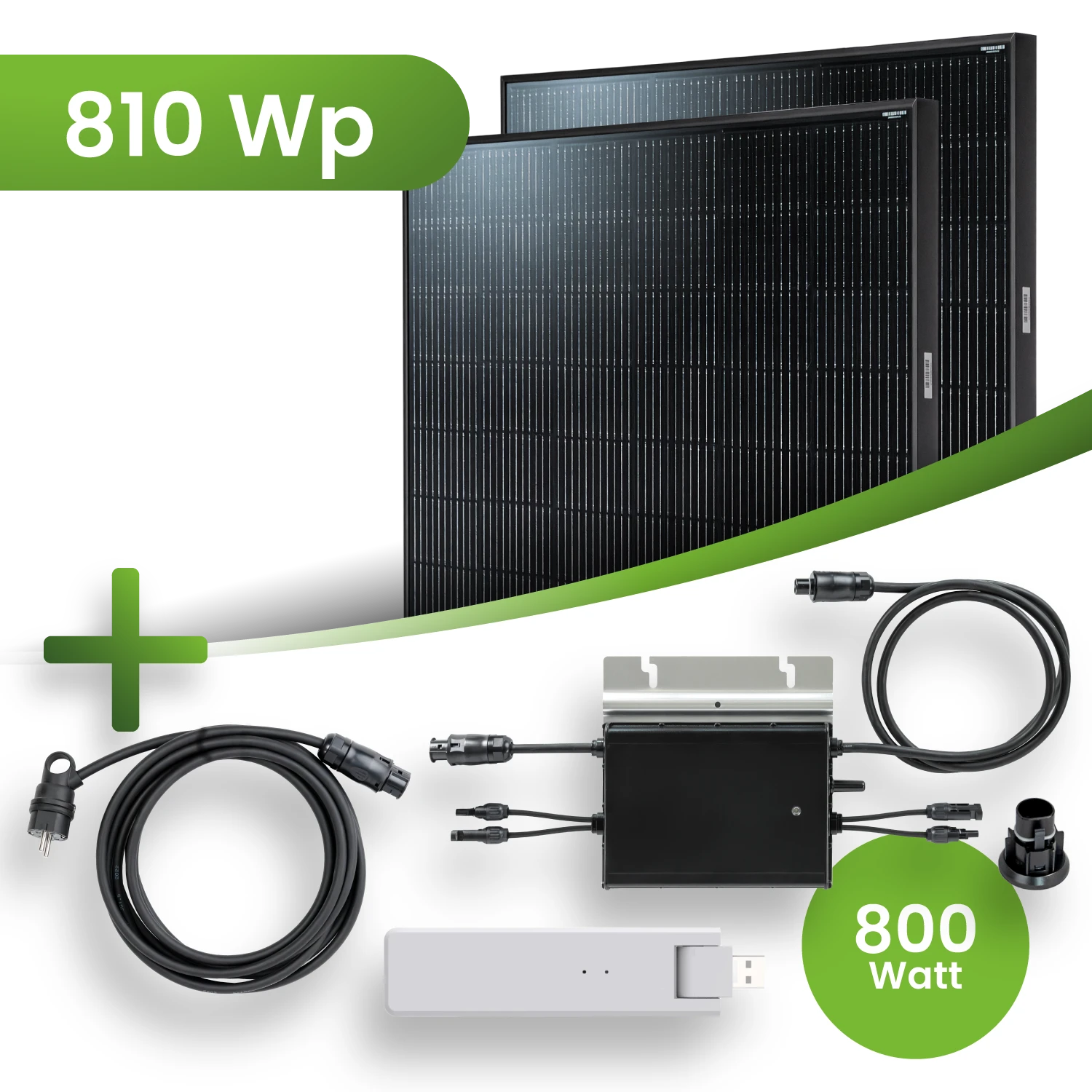 Balkonkraftwerk Set 810 Wp +DTU Datenlogger HM-800 Wechselrichter  Full Black JA Solar