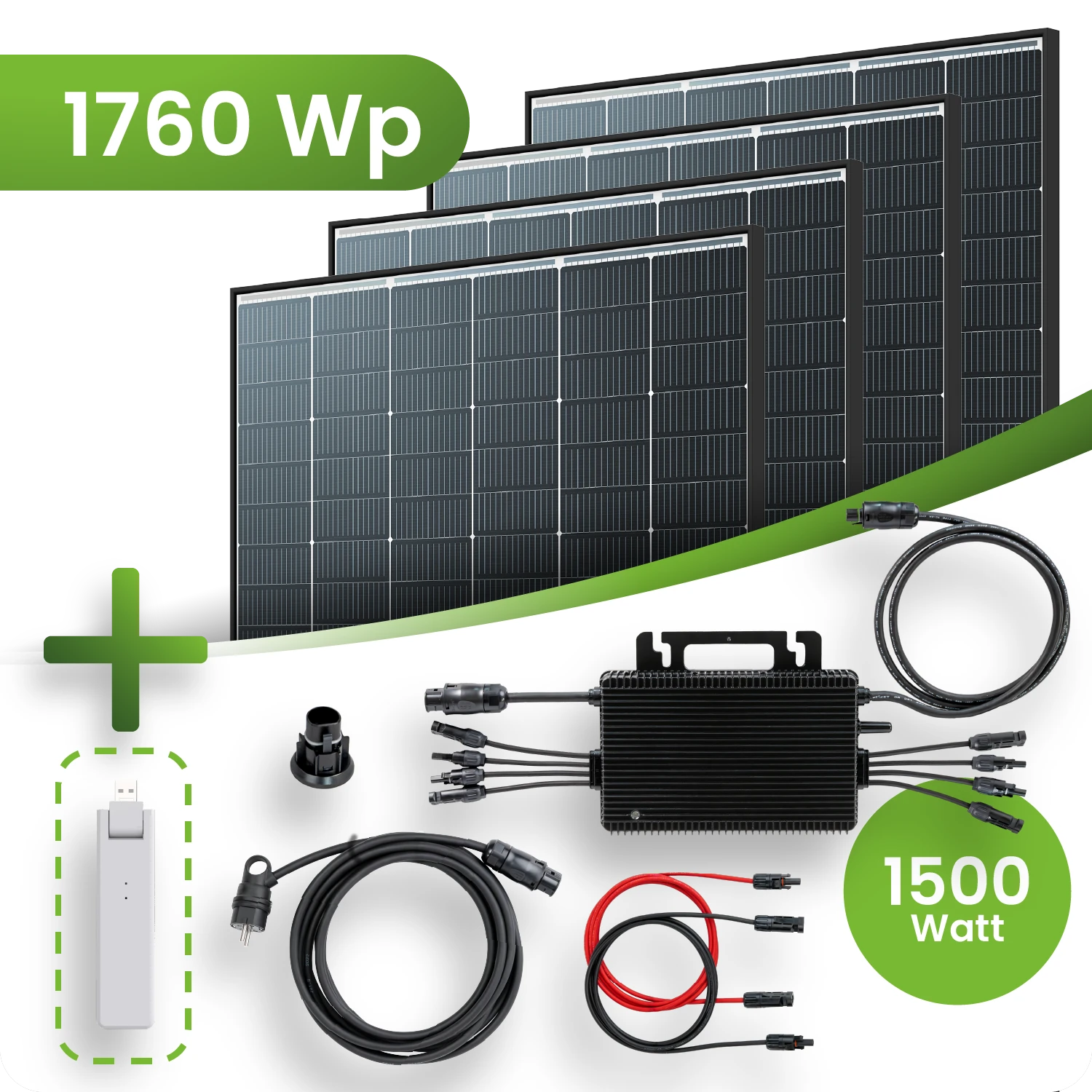 Balkonkraftwerk 1760W 4xTrina Solar Modul Hoymiles HM-1500 Wechselrichter Komplettset Black Frame