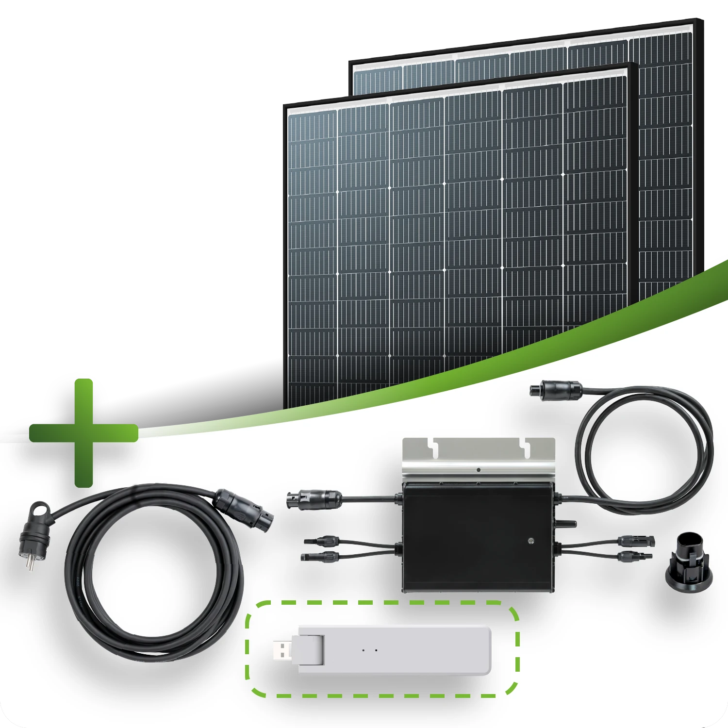 Balkonkraftwerk 750 Wp 2x Trina Honey Solar Modul mit HM-600w Wechselrichter Black Frame Komplettset