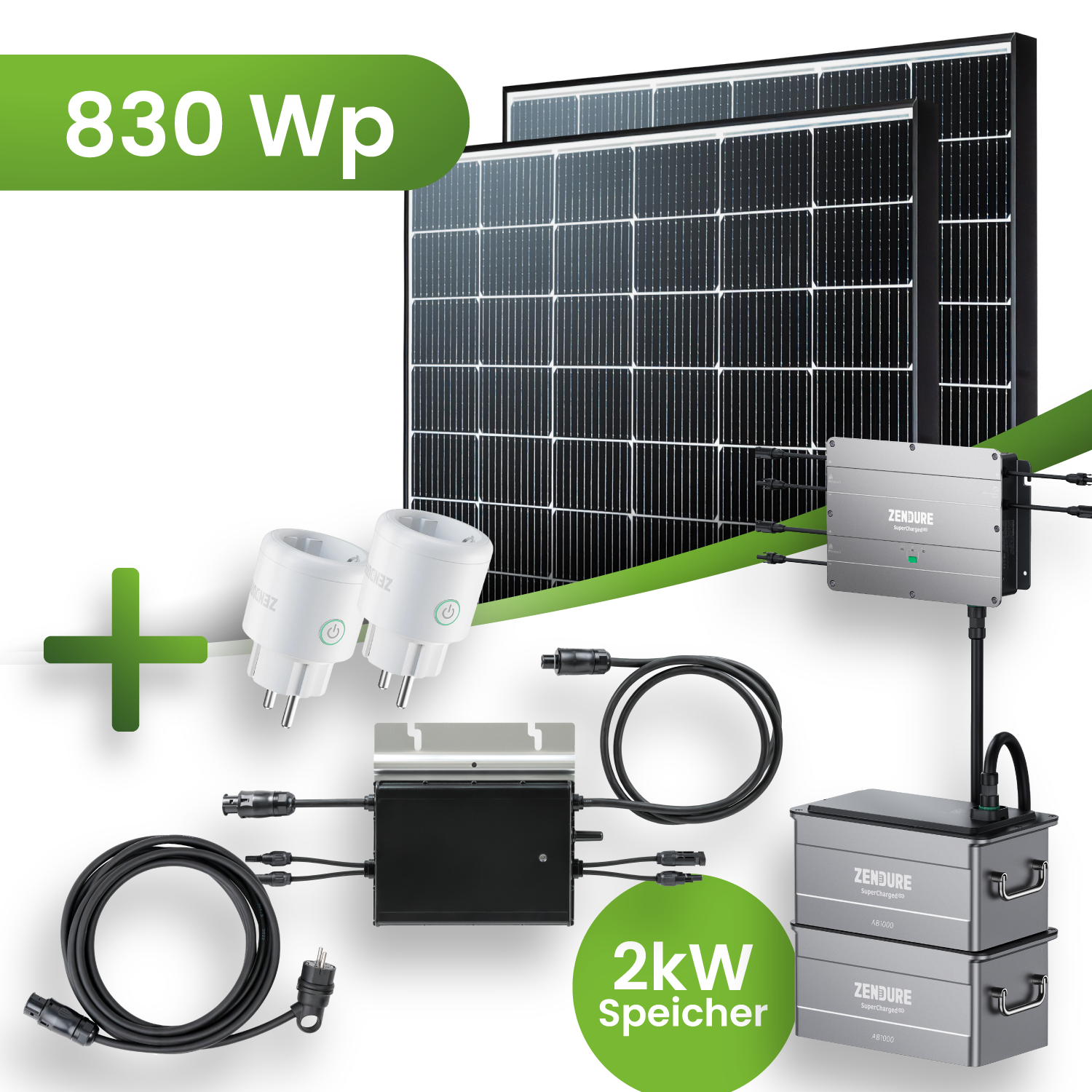 Balkonkraftwerk Set 830 Wp mit 2 kWh Speicher MR HM-800 Wechselrichter Black Frame JA Solar