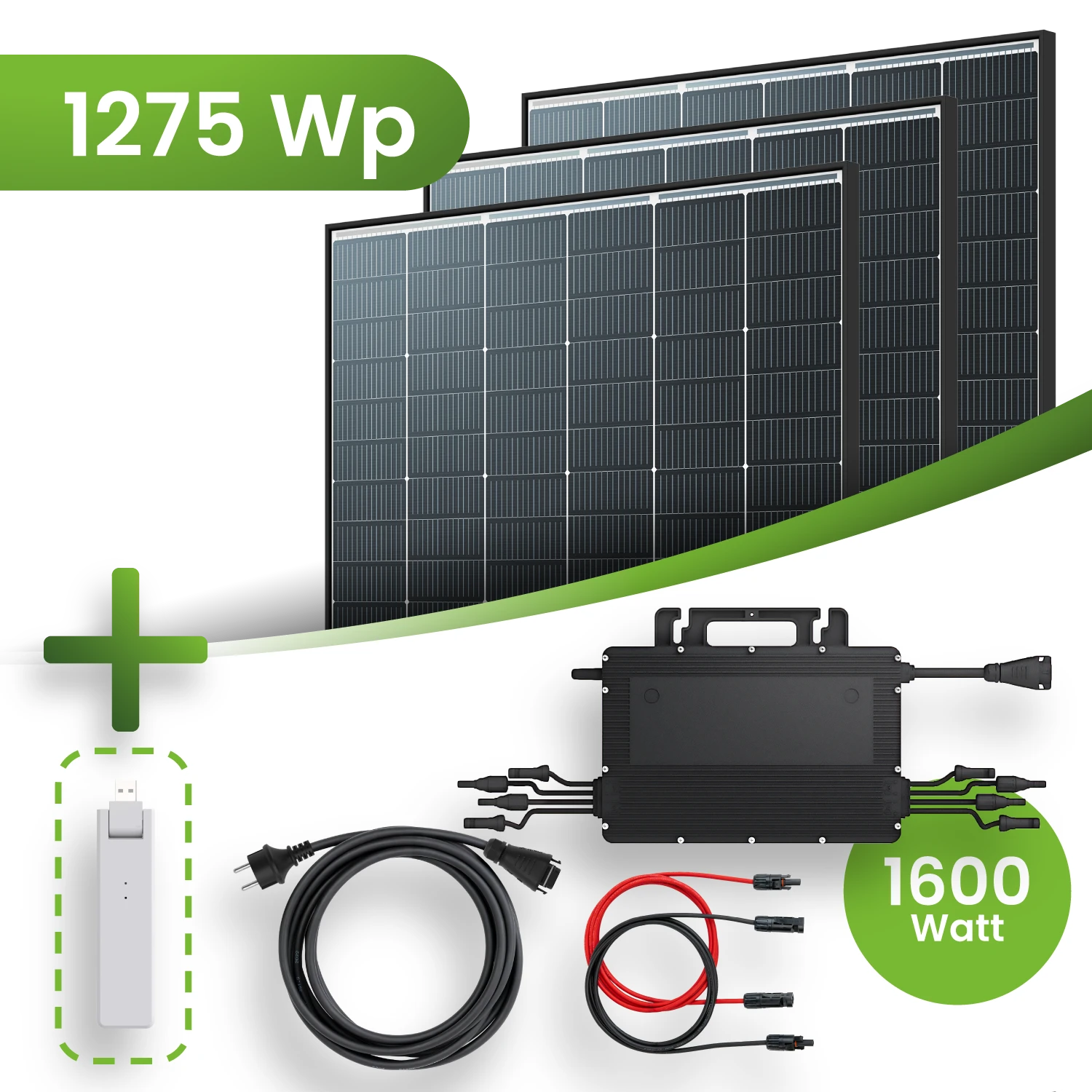 Balkonkraftwerk 1275Wp 3x Trina Solar Modul Hoymiles HMS-1600W Wechselrichter Komplettset Black Frame