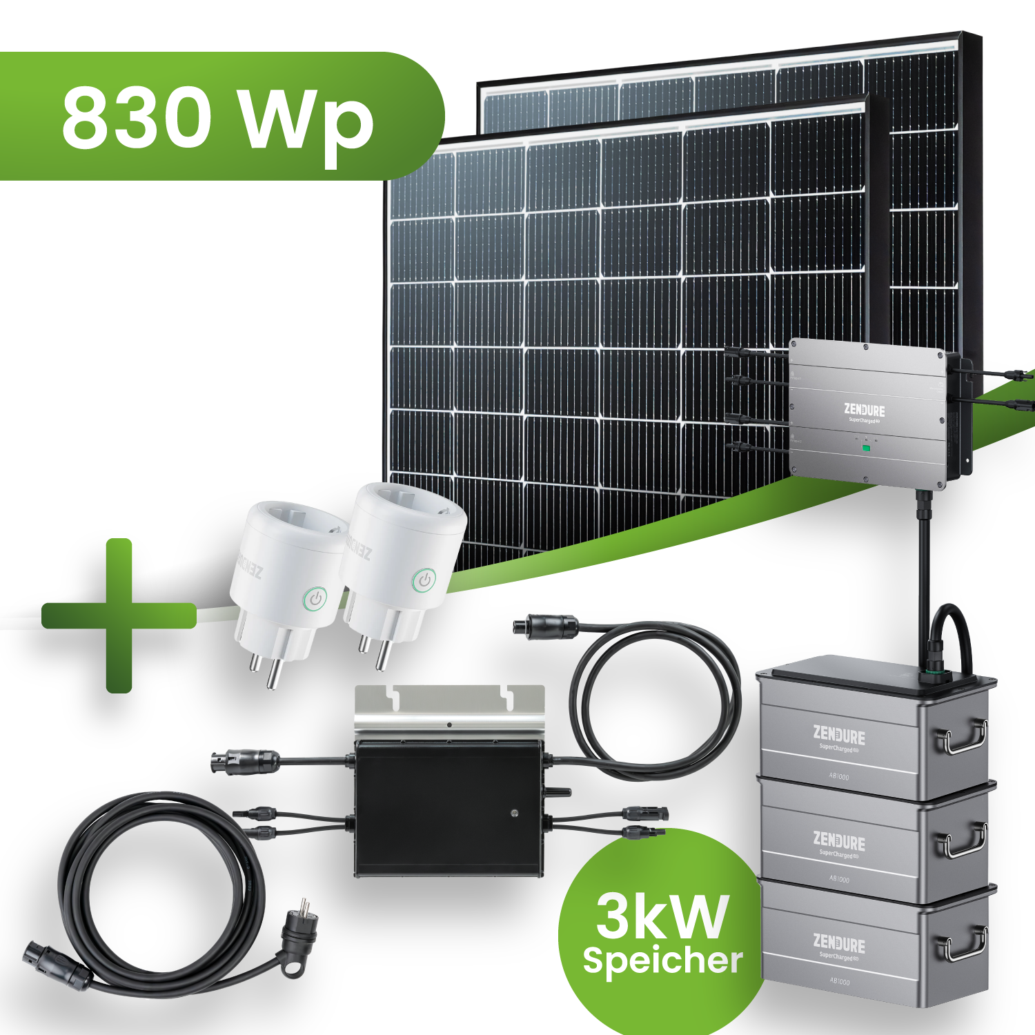 Balkonkraftwerk Set 830 Wp mit 3 kWh Speicher MR HM-800 Wechselrichter Black Frame JA Solar
