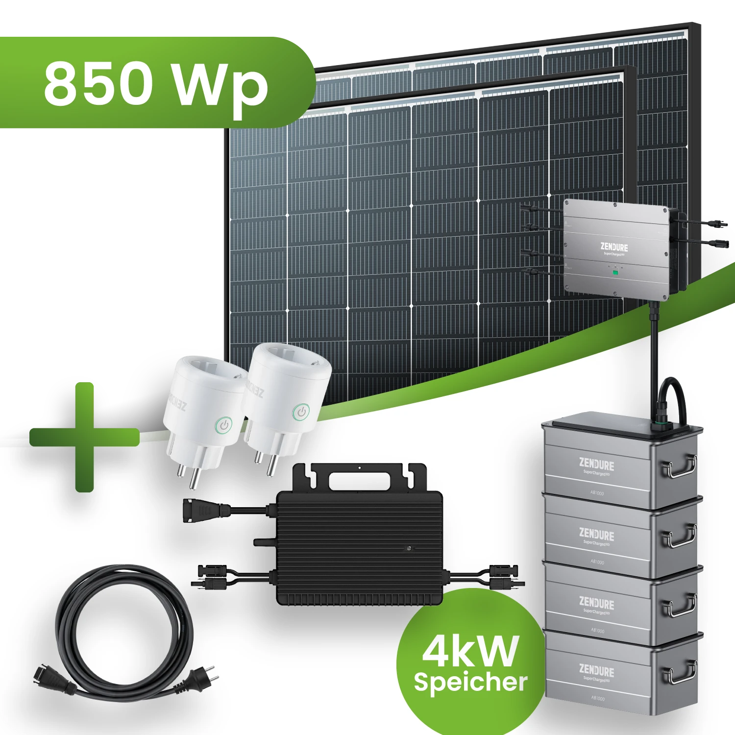 Balkonkraftwerk 850 Wp 2x Trina Solar Modul mit 4 kWh Speicher HMS-800w  Wechselrichter Black Frame Komplettset