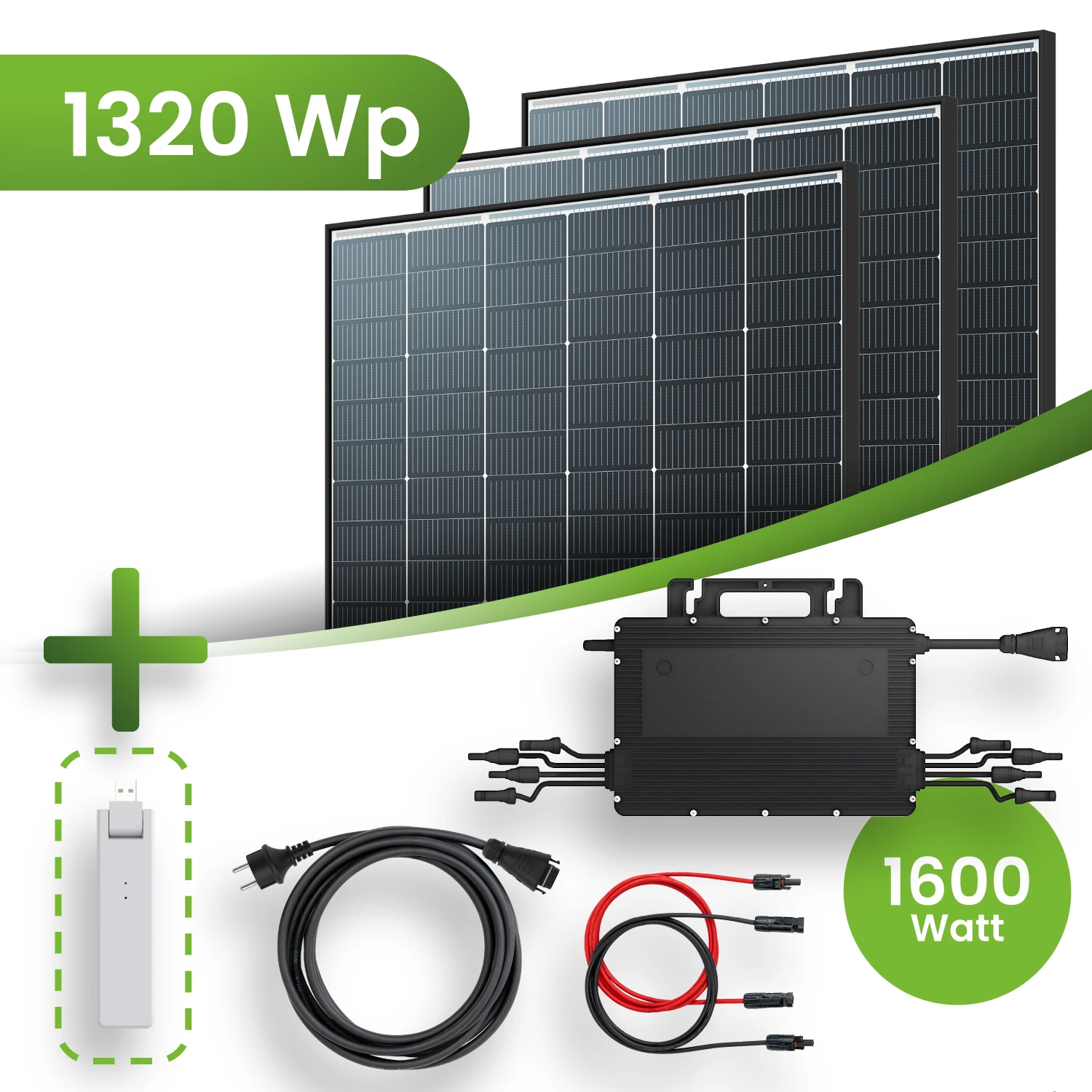 Balkonkraftwerk 1320Wp 3x Trina Solar Modul Hoymiles HMS-1600-4T Microinverter Komplettset Black Frame