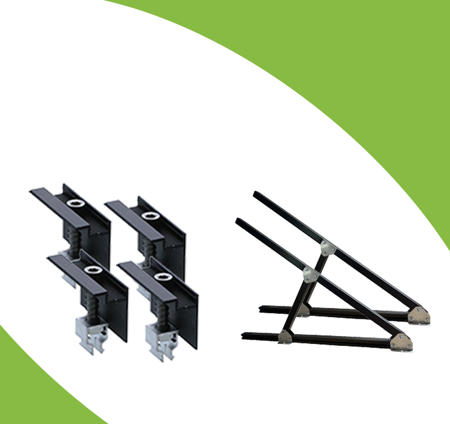 SCHWARZES Flachdach- und Wand Montageset für 1 Modul fertig montiert ohne Schiene - 30mm