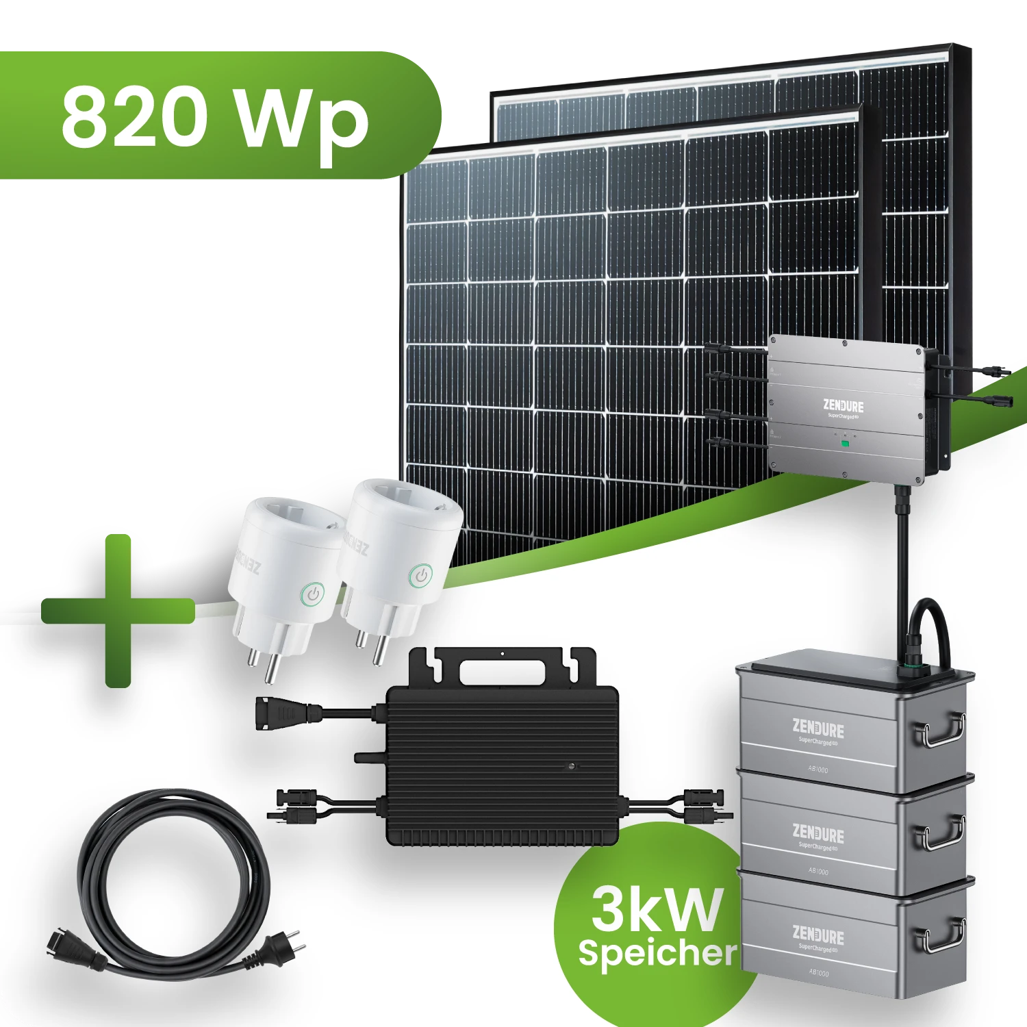 Balkonkraftwerk 820 Wp 2x Astronergy Modul mit 3 kWh Speicher HMS-800w Wechselrichter Black Frame Komplettset